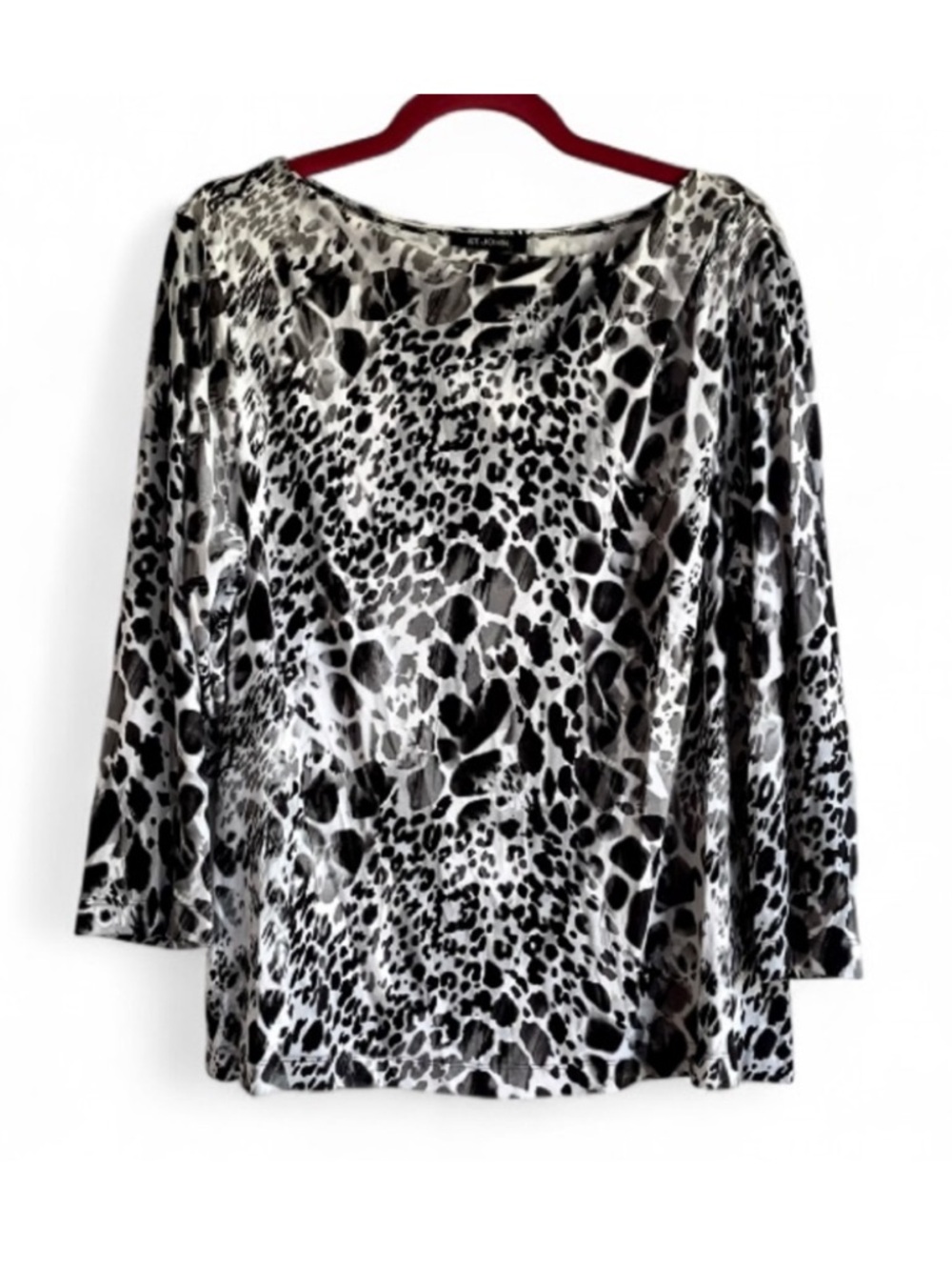 St. John Black and White Animal Print 3/4 Sleeve Knit Shirt Size L